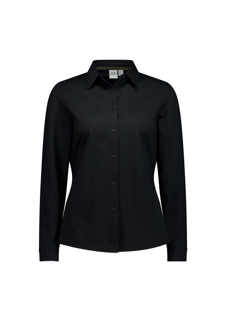 Womens Venture Long Sleeve Shirt - Black ||SRC=https://cdn.fashionbizapps.nz/honeybee/images/BS2619LL_Product_Black_01.jpg