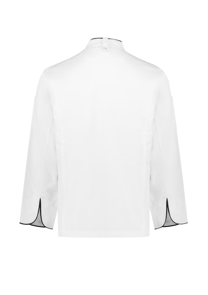 Mens Al Dente Long Sleeve Chef Jacket - White/Black ||SRC=https://cdn.fashionbizapps.nz/honeybee/images/CH230ML_bProduct_White_Black_02_oEE7XrR.jpg