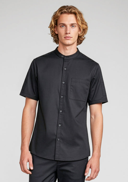 Mens Salsa Short Sleeve Chef Shirt ||SRC=https://cdn.fashionbizapps.nz/honeybee/images/CH329MS_Talent_Black_01.jpg