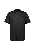 Mens Salsa Short Sleeve Chef Shirt - Black ||SRC=https://cdn.fashionbizapps.nz/honeybee/images/CH329MS_bProduct_Black_01_ZFu7rJ4.jpg