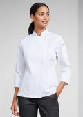Womens Alfresco Long Sleeve Chef Jacket ||SRC=https://cdn.fashionbizapps.nz/honeybee/images/CH330LL_Talent_White_01_Zrkpswt.jpg