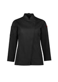 Womens Alfresco Long Sleeve Chef Jacket - Black ||SRC=https://cdn.fashionbizapps.nz/honeybee/images/CH330LL_bProduct_Black_01_8iBkjH8.jpg