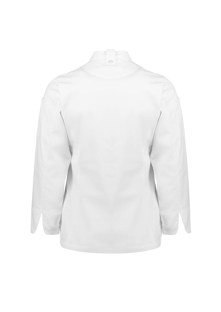 Womens Alfresco Long Sleeve Chef Jacket - White ||SRC=https://cdn.fashionbizapps.nz/honeybee/images/CH330LL_bProduct_White_02_MrWE4BQ.jpg