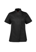 Womens Alfresco Short Sleeve Chef Jacket - Black ||SRC=https://cdn.fashionbizapps.nz/honeybee/images/CH330LS_bProduct_Black_01_0zypNy6.jpg