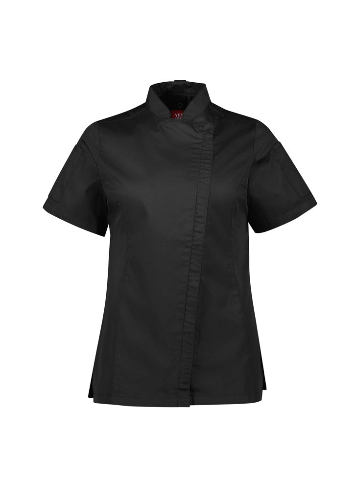 Womens Alfresco Short Sleeve Chef Jacket - Black ||SRC=https://cdn.fashionbizapps.nz/honeybee/images/CH330LS_bProduct_Black_01_0zypNy6.jpg