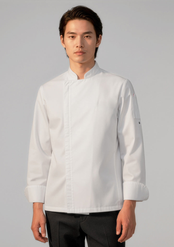Mens Alfresco Long Sleeve Chef Jacket ||SRC=https://cdn.fashionbizapps.nz/honeybee/images/CH330ML_Talent_White_01.jpg