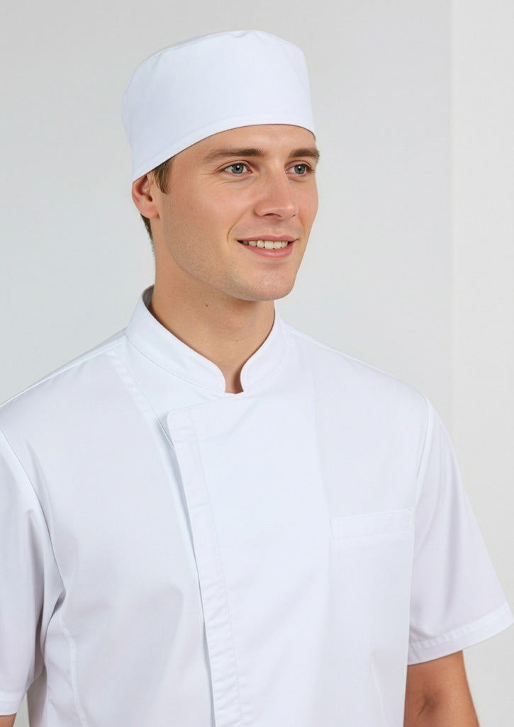 Mens Alfresco Short Sleeve Chef Jacket ||SRC=https://cdn.fashionbizapps.nz/honeybee/images/CH330MS_Talent_White_03.jpg