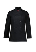 Womens Gusto Long Sleeve Chef Jacket - Black ||SRC=https://cdn.fashionbizapps.nz/honeybee/images/CH430LL_Product_Black_01.jpg