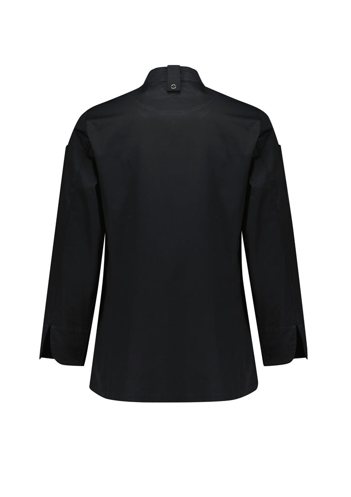Womens Gusto Long Sleeve Chef Jacket - Black ||SRC=https://cdn.fashionbizapps.nz/honeybee/images/CH430LL_Product_Black_02.jpg