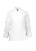 Womens Gusto Long Sleeve Chef Jacket - White ||SRC=https://cdn.fashionbizapps.nz/honeybee/images/CH430LL_Product_White_01.jpg