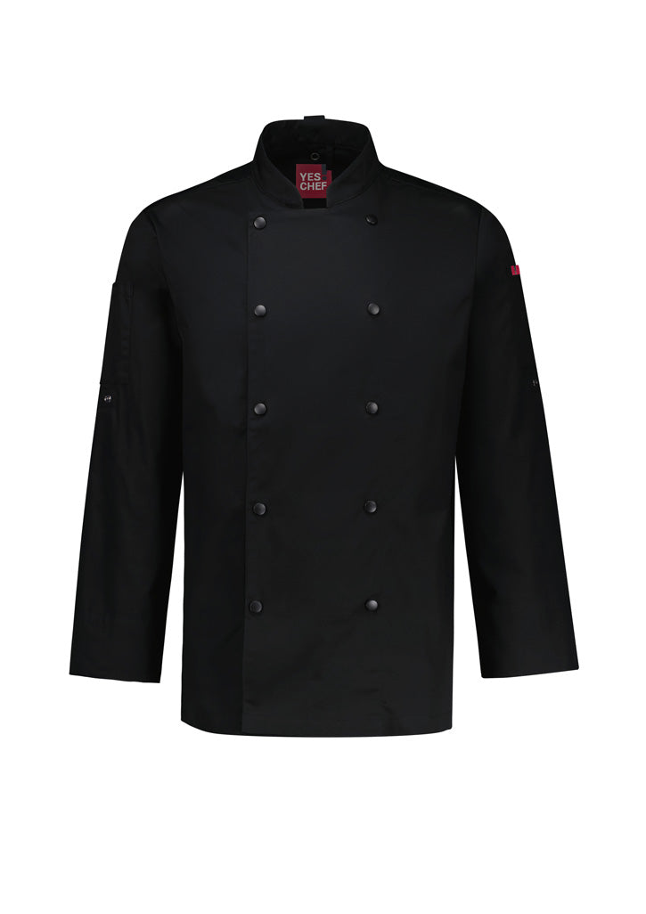 Mens Gusto Long Sleeve Chef Jacket - Black ||SRC=https://cdn.fashionbizapps.nz/honeybee/images/CH430ML_Product_Black_01.jpg