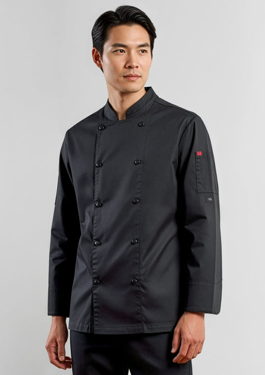 Mens Gusto Long Sleeve Chef Jacket ||SRC=https://cdn.fashionbizapps.nz/honeybee/images/CH430ML_Talent_Black_01_7CGFXtE.jpg
