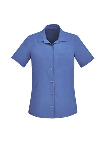 Womens Florence Plain Short Sleeve Shirt - Mid Blue