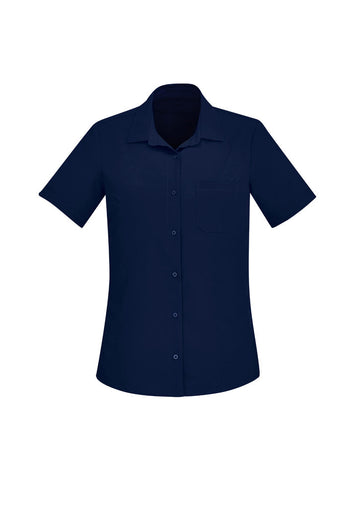 Womens Florence Plain Short Sleeve Shirt - Navy