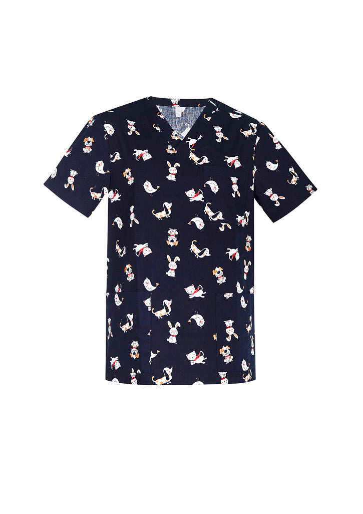 Mens Printed Best Friends Scrub Top - Midnight Navy ||SRC=https://cdn.fashionbizapps.nz/honeybee/images/CST147MS_bProduct_MidnightNavy_01_ydEVkXk.jpg