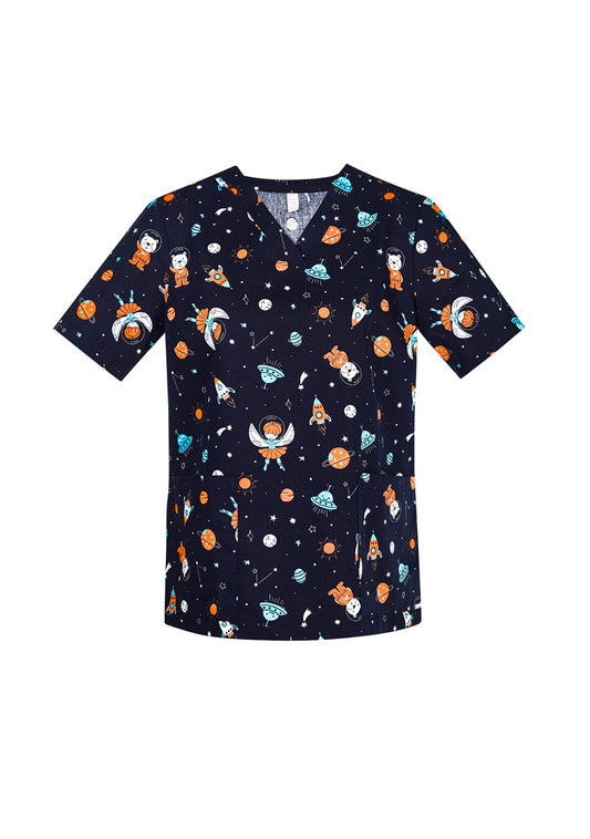 Womens Printed Space Party Scrub Top ||SRC=https://cdn.fashionbizapps.nz/honeybee/images/CST148LS_bProduct_MidnightNavy_01_ZgM3bpA.jpg