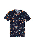 Mens Printed Space Party Scrub Top - Midnight Navy ||SRC=https://cdn.fashionbizapps.nz/honeybee/images/CST148MS_bProduct_MidnightNavy_01_7B0iX95.jpg
