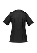 Womens Parks Zip Front Crossover Scrub Top - Black ||SRC=https://cdn.fashionbizapps.nz/honeybee/images/CST240LS_bProduct_Black_02_BYJWO85.jpg