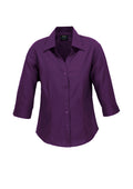 Womens Oasis 3/4 Sleeve Shirt - Grape ||SRC=https://cdn.fashionbizapps.nz/honeybee/images/LB3600_bProduct_Grape_01_52vTWRY.jpg