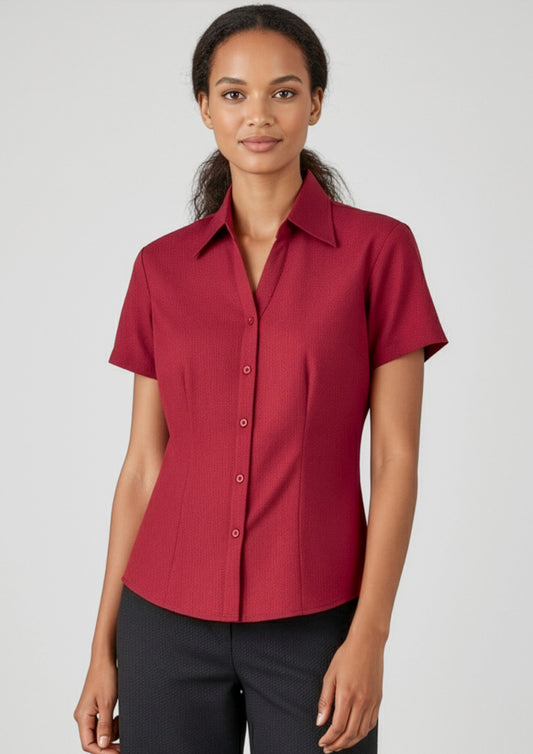 Womens Oasis Short Sleeve Shirt ||SRC=https://cdn.fashionbizapps.nz/honeybee/images/LB3601_Talent_Cherry_01_fOcodwP.jpg