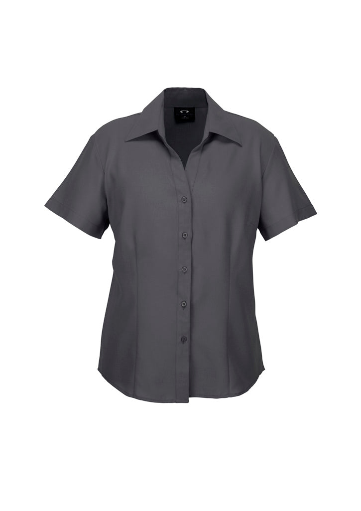 Womens Oasis Short Sleeve Shirt - Charcoal ||SRC=https://cdn.fashionbizapps.nz/honeybee/images/LB3601_bProduct_Charcoal_01_NivfTdH.jpg