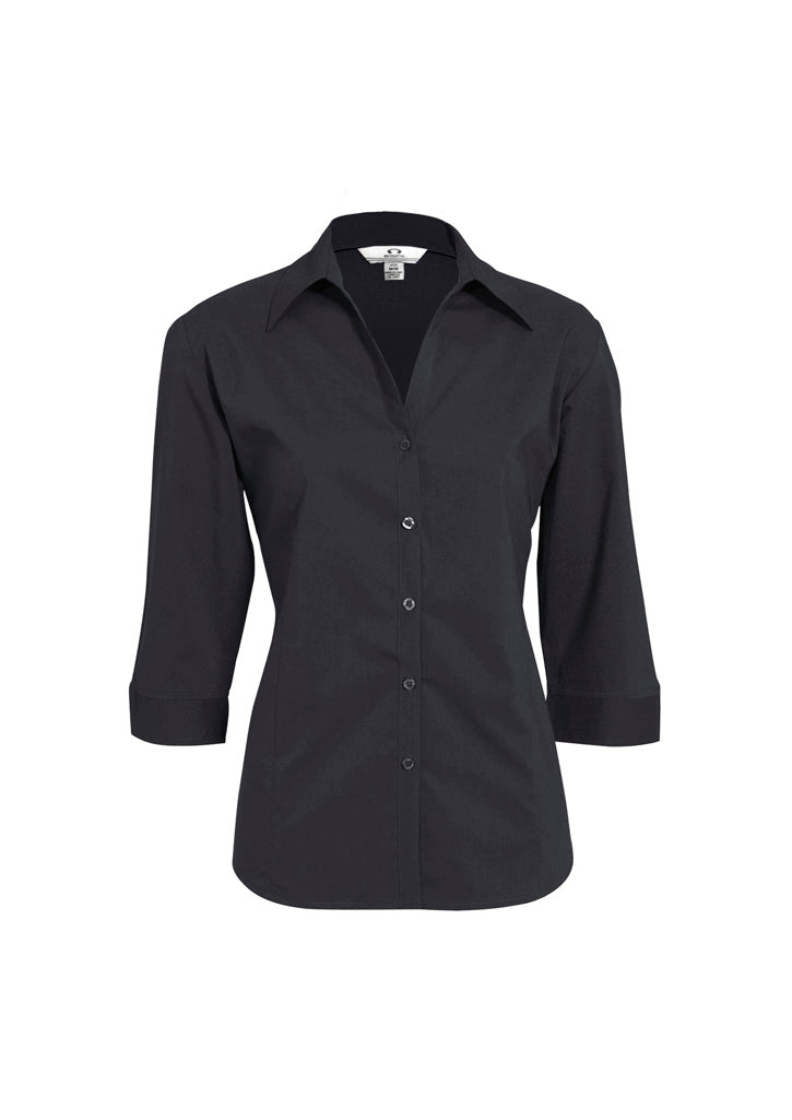 Womens Metro 3/4 Sleeve Shirt - Charcoal ||SRC=https://cdn.fashionbizapps.nz/honeybee/images/LB7300_bProduct_Charcoal_01_YH4Yv0f.jpg
