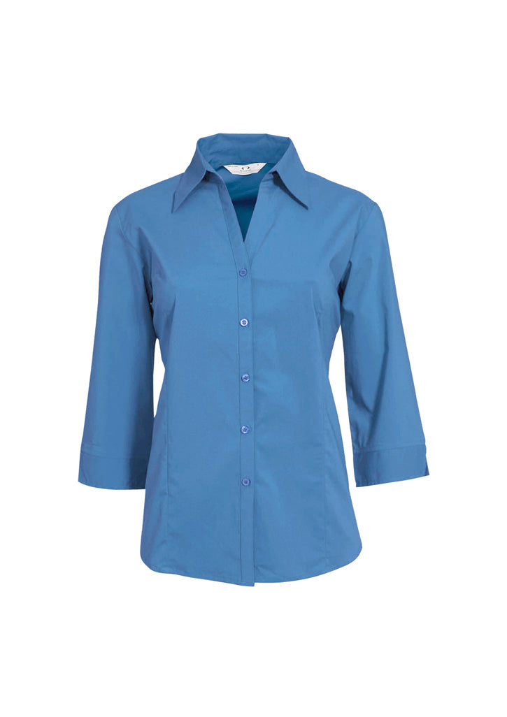 Womens Metro 3/4 Sleeve Shirt - Mid Blue ||SRC=https://cdn.fashionbizapps.nz/honeybee/images/LB7300_bProduct_MidBlue_01_1xUhACE.jpg