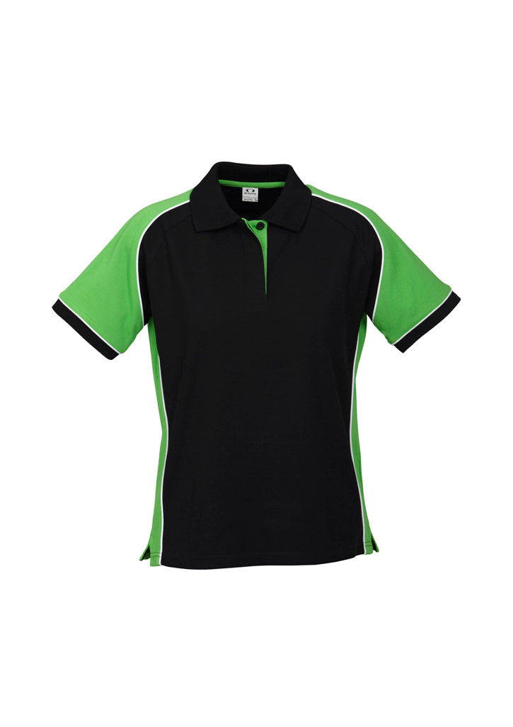 Womens Nitro Short Sleeve Polo - Black/Green/White ||SRC=https://cdn.fashionbizapps.nz/honeybee/images/P10122_bProduct_Black_Green_White_01_pUpJZBA.jpg