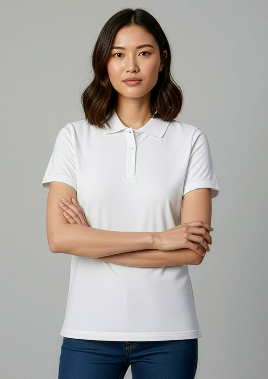 Womens Ice Short Sleeve Polo ||SRC=https://cdn.fashionbizapps.nz/honeybee/images/P112LS_Talent_White_01_R_HTLvvVt.jpg
