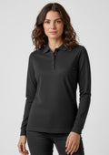 Womens Action Long Sleeve Polo ||SRC=https://cdn.fashionbizapps.nz/honeybee/images/P206LL_Talent_Black_01_Otd24YT.jpg