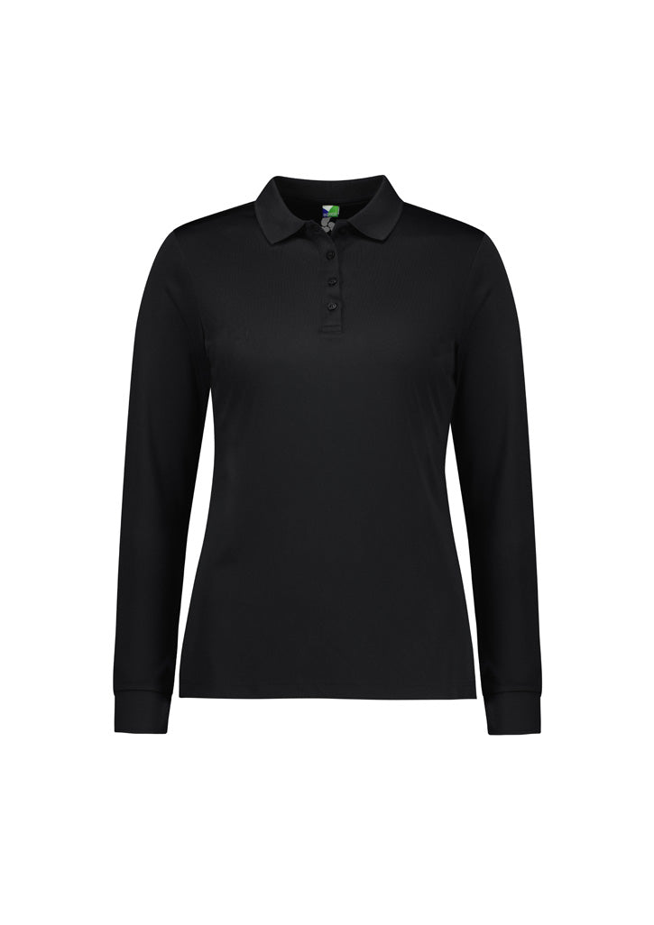 Womens Action Long Sleeve Polo - Black ||SRC=https://cdn.fashionbizapps.nz/honeybee/images/P206LL_bProduct_Black_01_qZSCM8i.jpg