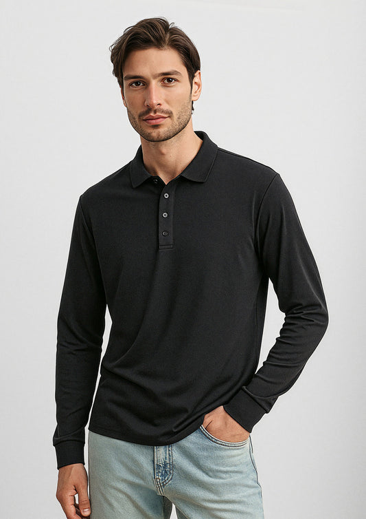 Mens Action Long Sleeve Polo ||SRC=https://cdn.fashionbizapps.nz/honeybee/images/P206ML_Talent_Black_01_9TOSloS.jpg