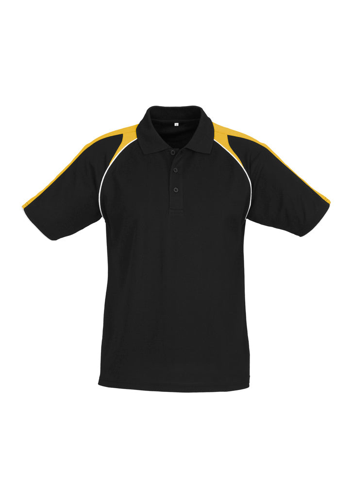 Mens Triton Short Sleeve Polo - Black/Gold/White ||SRC=https://cdn.fashionbizapps.nz/honeybee/images/P225MS_bProduct_Black_Gold_White_01_HC1CDVz.jpg