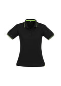 Womens Jet Short Sleeve Polo - Black/Bright Green ||SRC=https://cdn.fashionbizapps.nz/honeybee/images/P226LS_bProduct_Black_BrightGreen_01_6KRifY8.jpg