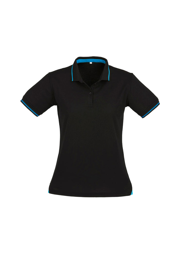 Womens Jet Short Sleeve Polo - Black/Cyan ||SRC=https://cdn.fashionbizapps.nz/honeybee/images/P226LS_bProduct_Black_Cyan_01_xWzSrnj.jpg