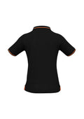 Womens Jet Short Sleeve Polo - Black/Orange ||SRC=https://cdn.fashionbizapps.nz/honeybee/images/P226LS_bProduct_Black_Orange_02_urgEN2U.jpg