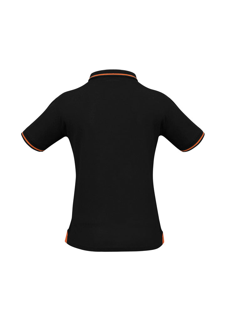 Womens Jet Short Sleeve Polo - Black/Orange ||SRC=https://cdn.fashionbizapps.nz/honeybee/images/P226LS_bProduct_Black_Orange_02_urgEN2U.jpg