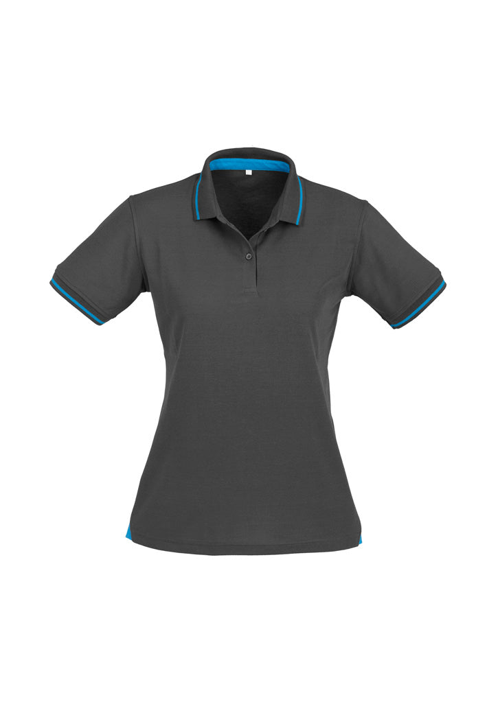 Womens Jet Short Sleeve Polo - Steel Grey/Cyan ||SRC=https://cdn.fashionbizapps.nz/honeybee/images/P226LS_bProduct_SteelGrey_Cyan_01_XMY1A4V.jpg