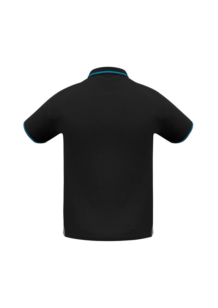 Mens Jet Short Sleeve Polo - Black/Cyan ||SRC=https://cdn.fashionbizapps.nz/honeybee/images/P226MS_bProduct_Black_Cyan_02_RvKEfed.jpg