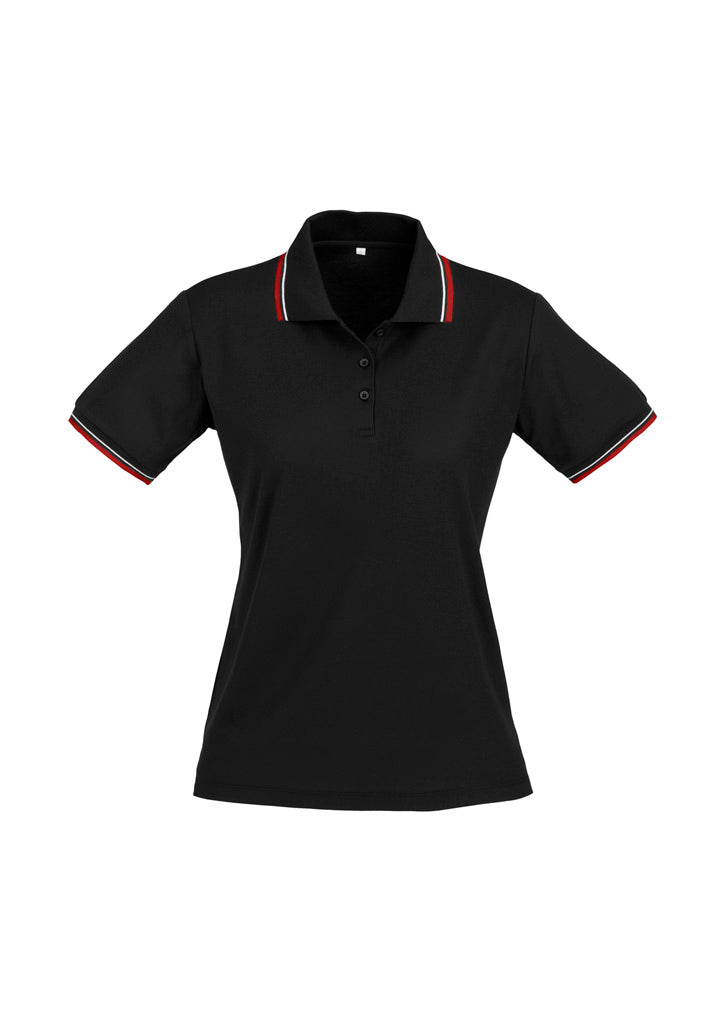 Womens Cambridge Short Sleeve Polo - Black/Red/White ||SRC=https://cdn.fashionbizapps.nz/honeybee/images/P227LS_bProduct_Black_Red_White_01_FVRsNF1.jpg