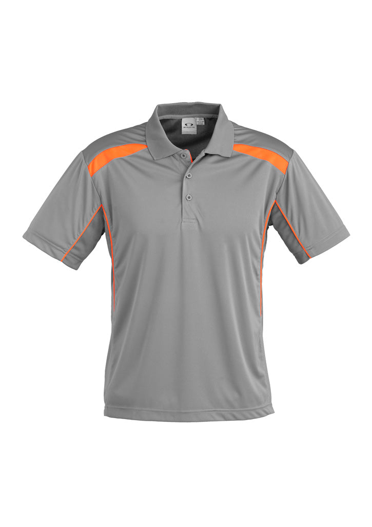 Mens United Short Sleeve Polo - Ash/Fluoro Orange ||SRC=https://cdn.fashionbizapps.nz/honeybee/images/P244MS_bProduct_Ash_FluoroOrange_01_G6IBz1A.jpg