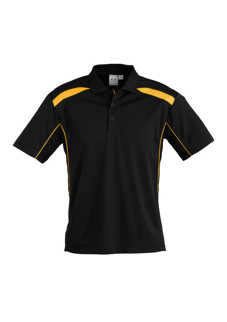 Mens United Short Sleeve Polo - Black/Gold ||SRC=https://cdn.fashionbizapps.nz/honeybee/images/P244MS_bProduct_Black_Gold_01_7gQq80y.jpg
