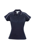 Womens Blade Short Sleeve Polo - Navy/White ||SRC=https://cdn.fashionbizapps.nz/honeybee/images/P303LS_bProduct_Navy_White_01_M4t4Aaz.jpg