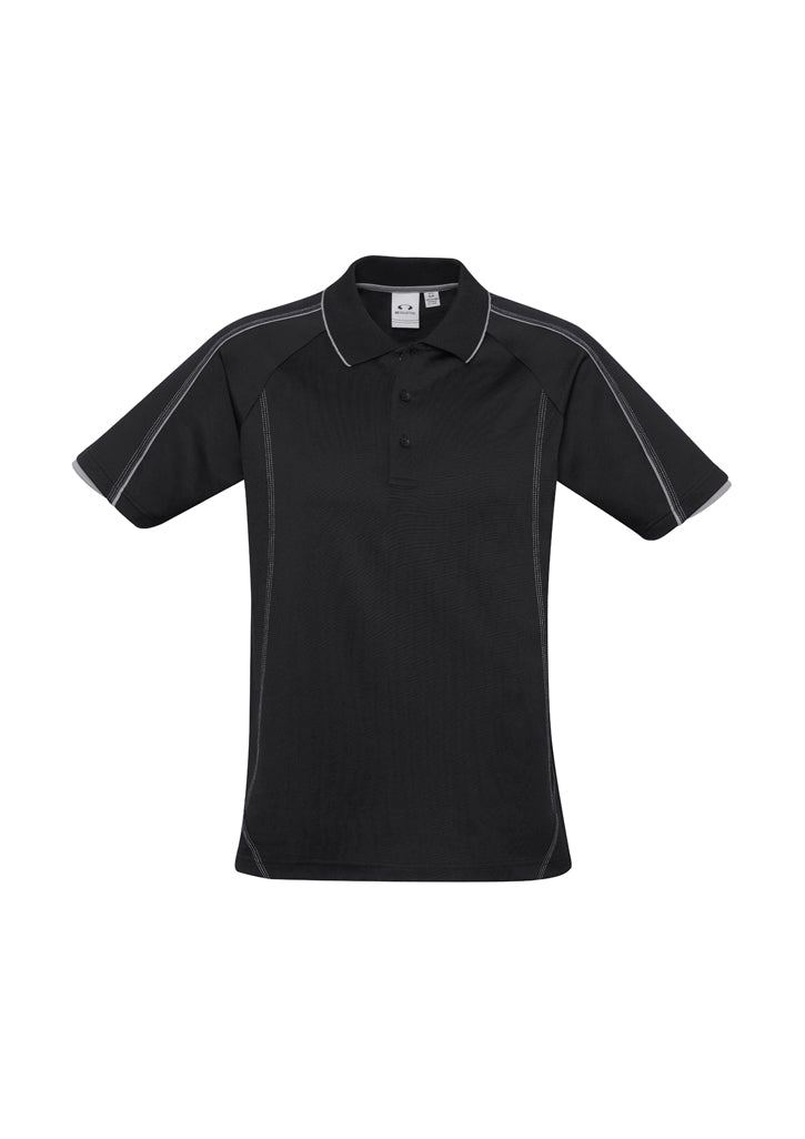 Mens Blade Short Sleeve Polo - Black/Silver Grey ||SRC=https://cdn.fashionbizapps.nz/honeybee/products/management/data/images/product/725x1026/P303MS_Black_Silver.jpg