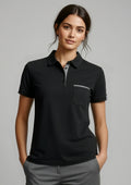 Womens Edge Short Sleeve Polo ||SRC=https://cdn.fashionbizapps.nz/honeybee/images/P305LS_Talent_Black_Check_01_uO1ACFg.jpg
