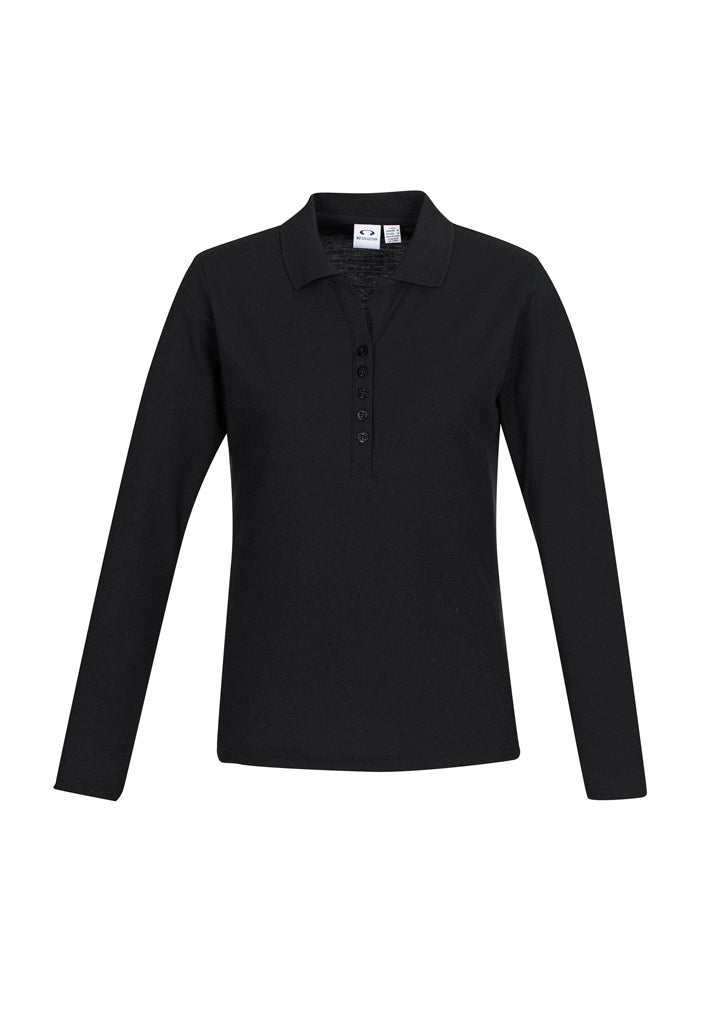 Womens Crew Long Sleeve Polo - Black ||SRC=https://cdn.fashionbizapps.nz/honeybee/images/P400LL_bProduct_Black_01_3gPqdDs.jpg