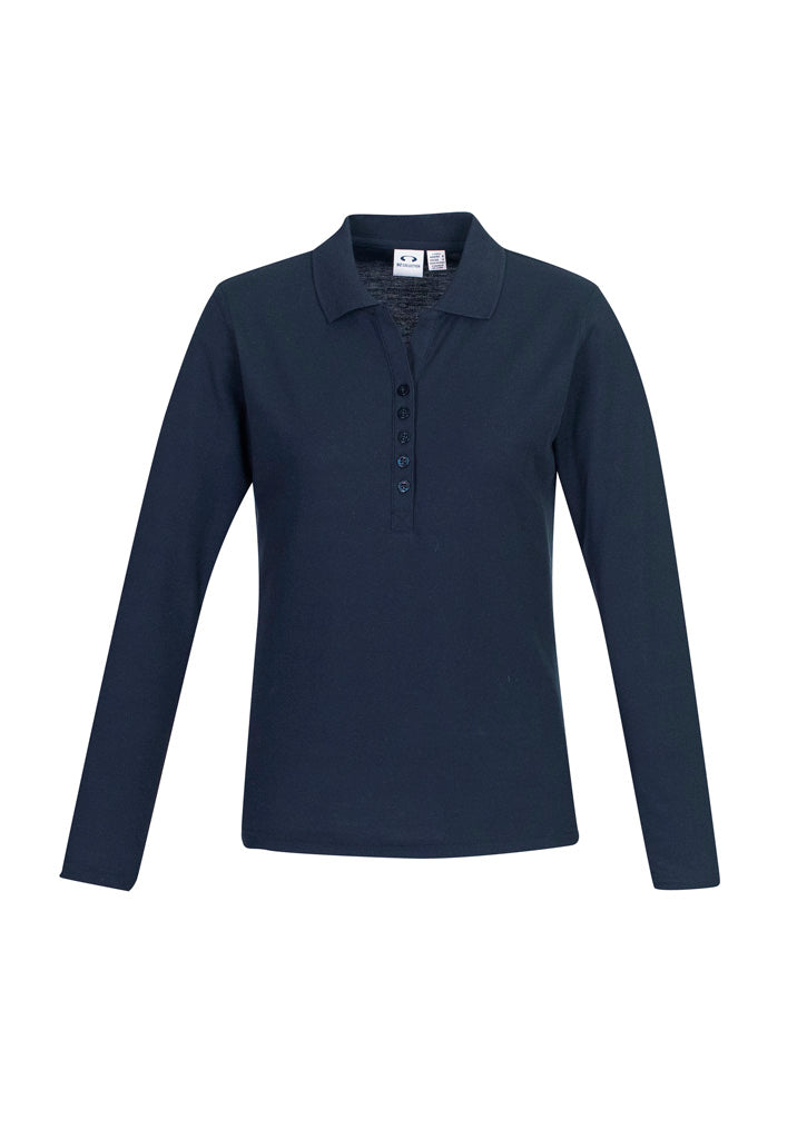 Womens Crew Long Sleeve Polo - Navy ||SRC=https://cdn.fashionbizapps.nz/honeybee/images/P400LL_bProduct_Navy_01_BUQESfS.jpg