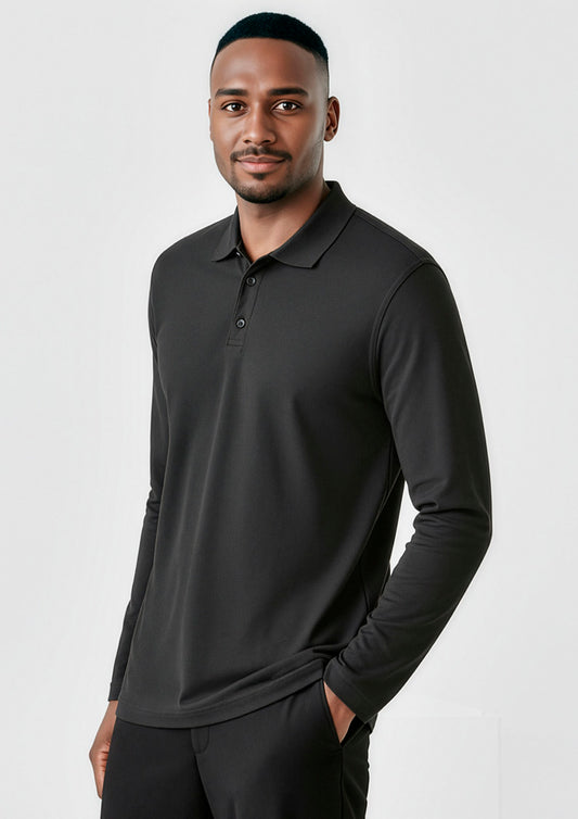 Mens Crew Long Sleeve Polo ||SRC=https://cdn.fashionbizapps.nz/honeybee/images/P400ML_Talent_Black_02.jpg