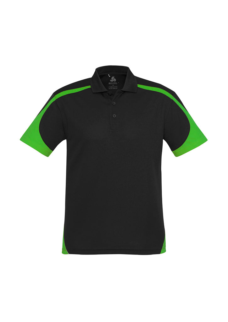 Mens Talon Short Sleeve Polo - Black/Green ||SRC=https://cdn.fashionbizapps.nz/honeybee/images/P401MS_bProduct_Black_Green_01_CUWjRfb.jpg