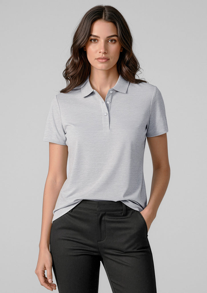 Womens Orbit Short Sleeve Polo ||SRC=https://cdn.fashionbizapps.nz/honeybee/images/P410LS_Talent_Silver_02_R_0P1VGTB.jpg